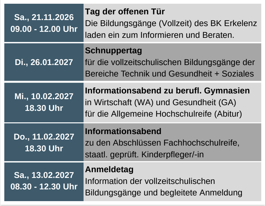 Infoveranstaltungen zu unseren Vollzeitschulformen
